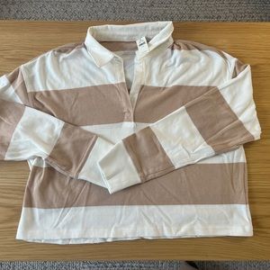 Aerie cropped white and beige striped rugby style shirt
